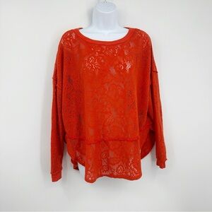 Free People Orange Not Cold in This Long Sleeve Shirt Size XS Boho Floral